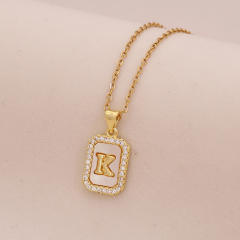 18K initial letter block pendant gold plated copper necklace