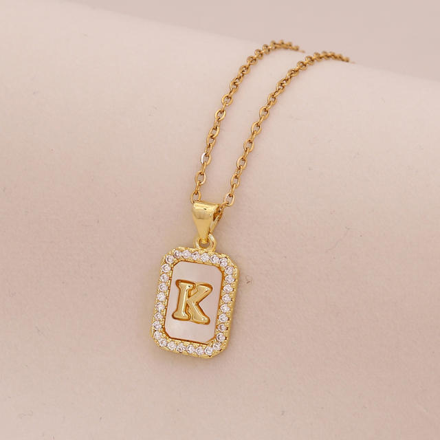 18K initial letter block pendant gold plated copper necklace