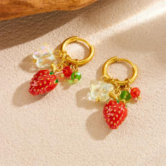 Fashionable Sweet Fresh Three-Dimensional Strawberry stainless steel earrings