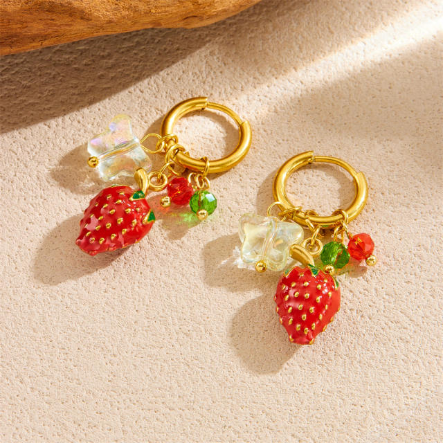 Fashionable Sweet Fresh Three-Dimensional Strawberry stainless steel earrings