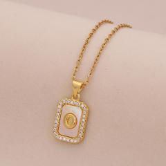18K initial letter block pendant gold plated copper necklace