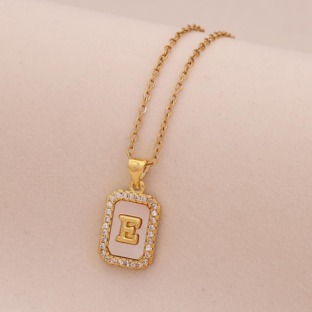 18K initial letter block pendant gold plated copper necklace