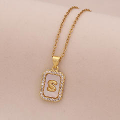 18K initial letter block pendant gold plated copper necklace
