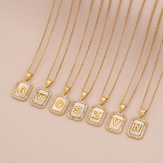 18K initial letter block pendant gold plated copper necklace