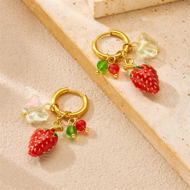 Fashionable Sweet Fresh Three-Dimensional Strawberry stainless steel earrings