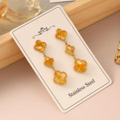 Colorful four leaf clover stainless steel earrings