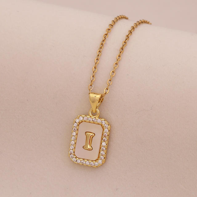 18K initial letter block pendant gold plated copper necklace