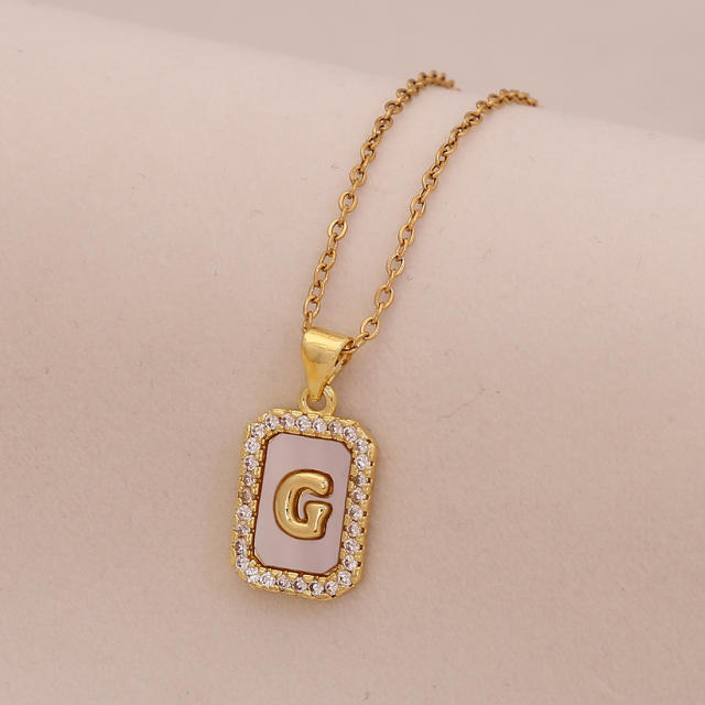 18K initial letter block pendant gold plated copper necklace