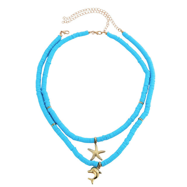 Hot-selling Color String Ocean Wind Starfish Shell Dolphin Necklace clay bead necklace