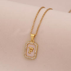 18K initial letter block pendant gold plated copper necklace