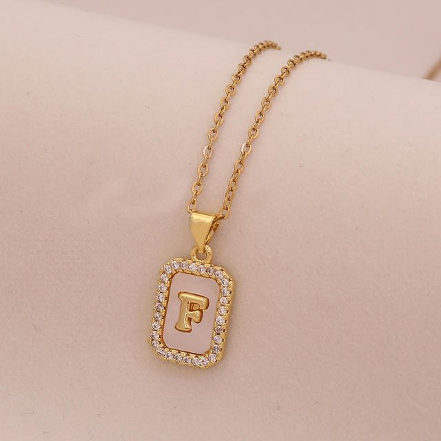 18K initial letter block pendant gold plated copper necklace