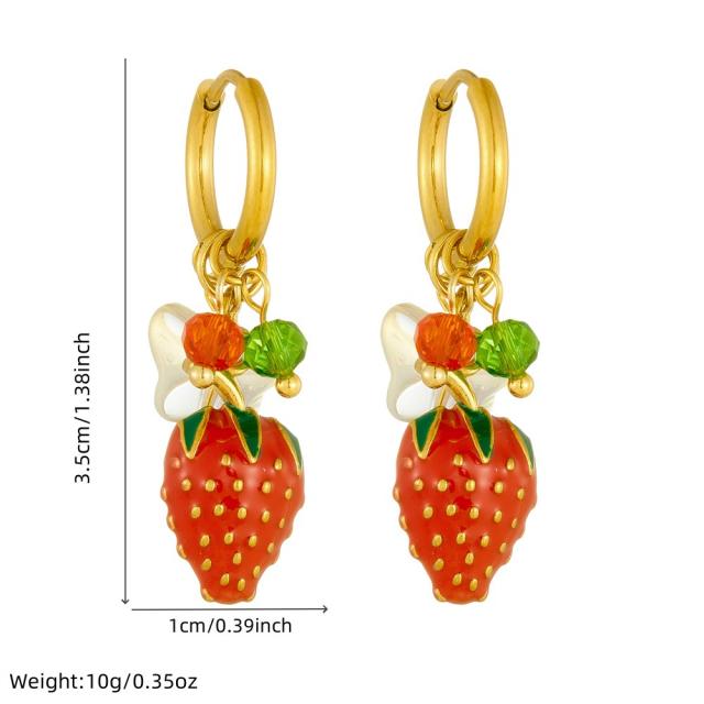 Fashionable Sweet Fresh Three-Dimensional Strawberry stainless steel earrings