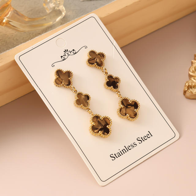 Colorful four leaf clover stainless steel earrings