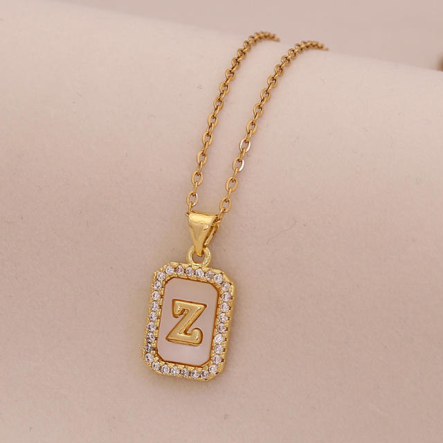 18K initial letter block pendant gold plated copper necklace
