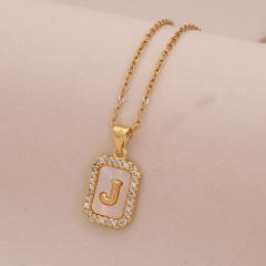 18K initial letter block pendant gold plated copper necklace