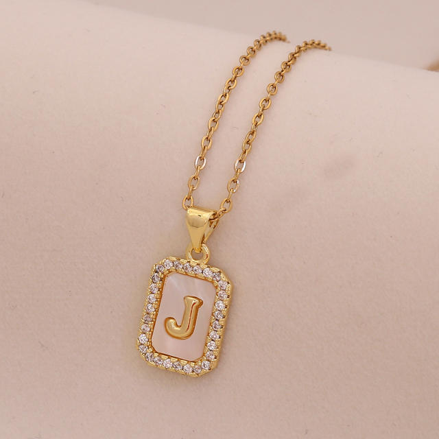 18K initial letter block pendant gold plated copper necklace