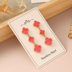 Colorful four leaf clover stainless steel earrings
