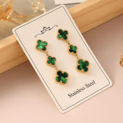 Colorful four leaf clover stainless steel earrings