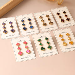 Colorful four leaf clover stainless steel earrings