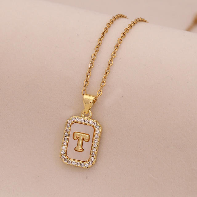18K initial letter block pendant gold plated copper necklace