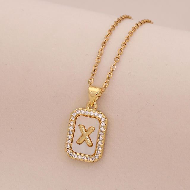 18K initial letter block pendant gold plated copper necklace