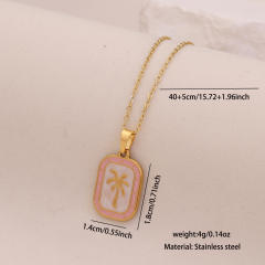 Summer color enamel cocount tree pendant stainless steel necklace