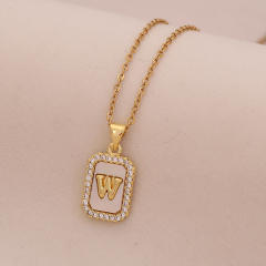 18K initial letter block pendant gold plated copper necklace