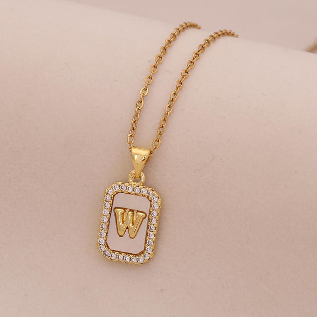 18K initial letter block pendant gold plated copper necklace