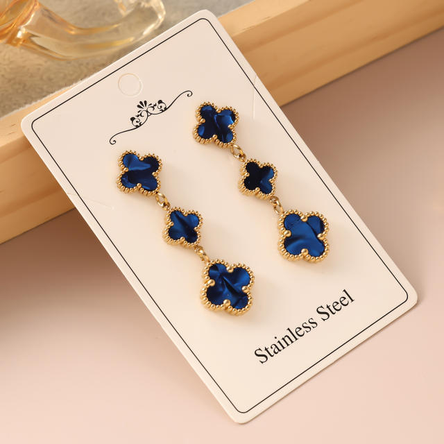 Colorful four leaf clover stainless steel earrings