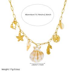 Ocean Series Scallop Seahorse Tropical Fish Starfish charm Stainless Steel Gold-Plated Necklace