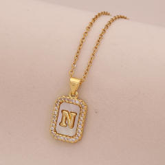 18K initial letter block pendant gold plated copper necklace