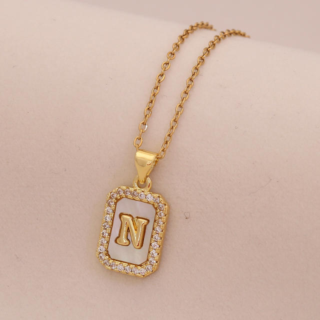 18K initial letter block pendant gold plated copper necklace