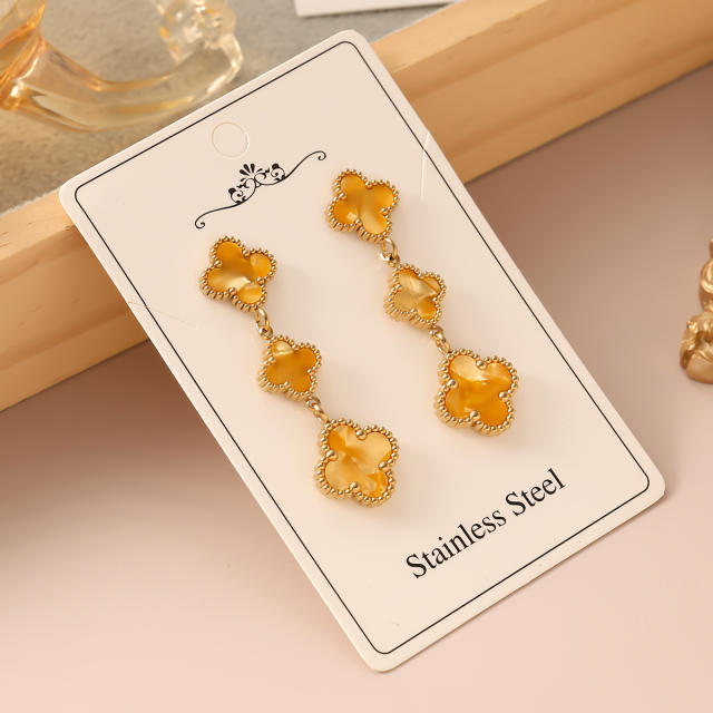 Colorful four leaf clover stainless steel earrings