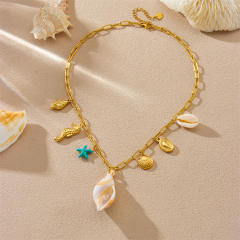 New Summer Ocean Style Blue Starfish Conch Seahorse Scallop charm necklace