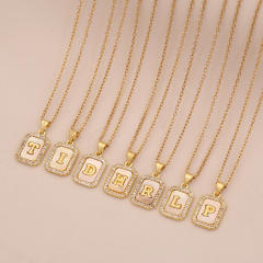 18K initial letter block pendant gold plated copper necklace