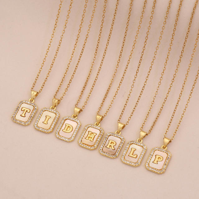 18K initial letter block pendant gold plated copper necklace