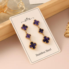 Colorful four leaf clover stainless steel earrings