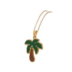Summer color enamel cocount tree pendant stainless steel necklace