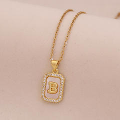 18K initial letter block pendant gold plated copper necklace