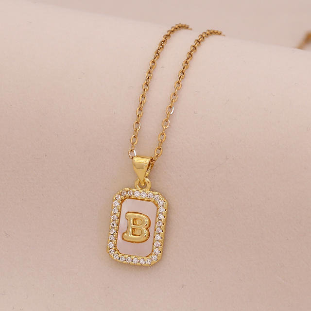 18K initial letter block pendant gold plated copper necklace