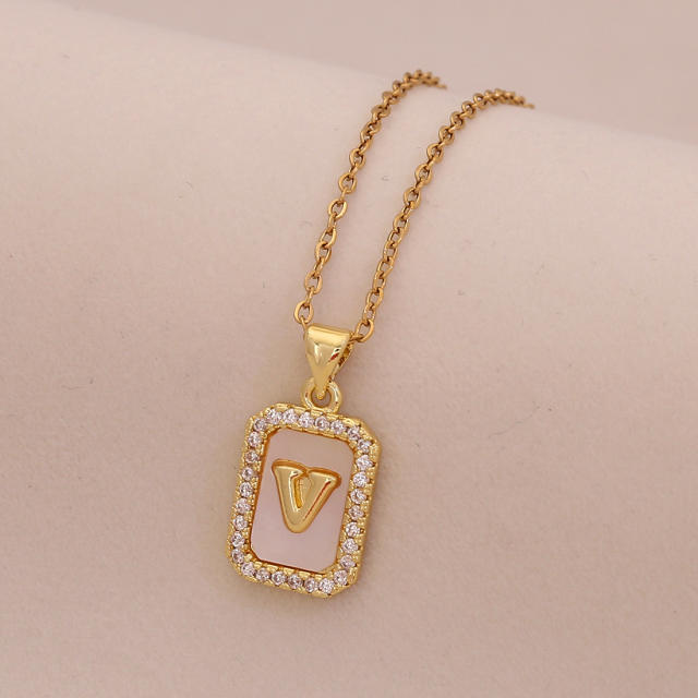 18K initial letter block pendant gold plated copper necklace