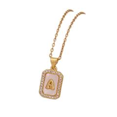 18K initial letter block pendant gold plated copper necklace