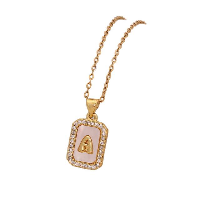 18K initial letter block pendant gold plated copper necklace