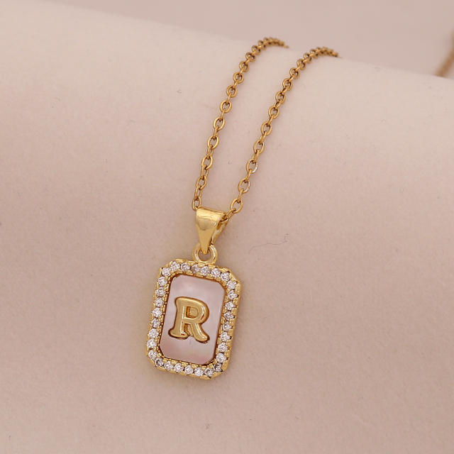 18K initial letter block pendant gold plated copper necklace