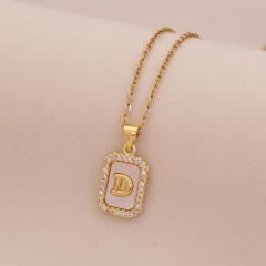 18K initial letter block pendant gold plated copper necklace