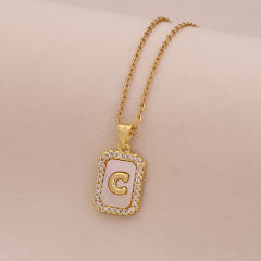 18K initial letter block pendant gold plated copper necklace