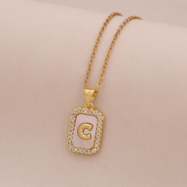 18K initial letter block pendant gold plated copper necklace