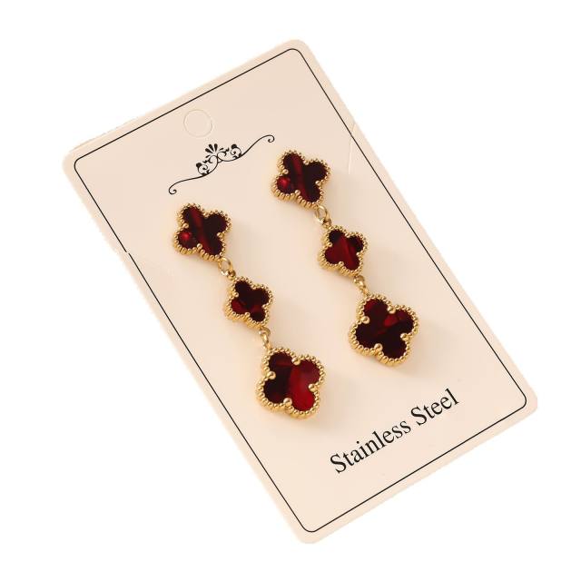 Colorful four leaf clover stainless steel earrings