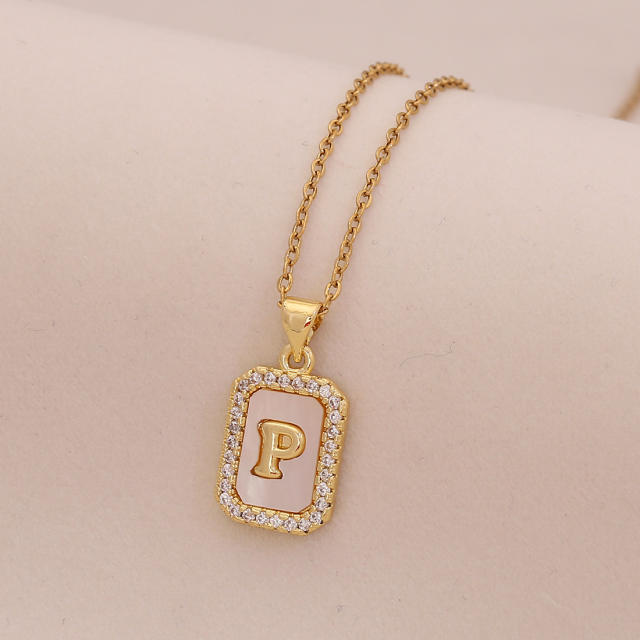 18K initial letter block pendant gold plated copper necklace