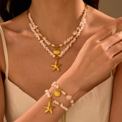 Beach Ocean Style Shell Necklace Starfish Shell Pendant stainless steel necklace bracelet suit